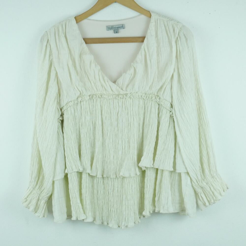 Women's Small Top Babydoll Crinkle Castlecore Boho Ruffle Feminine Coquette